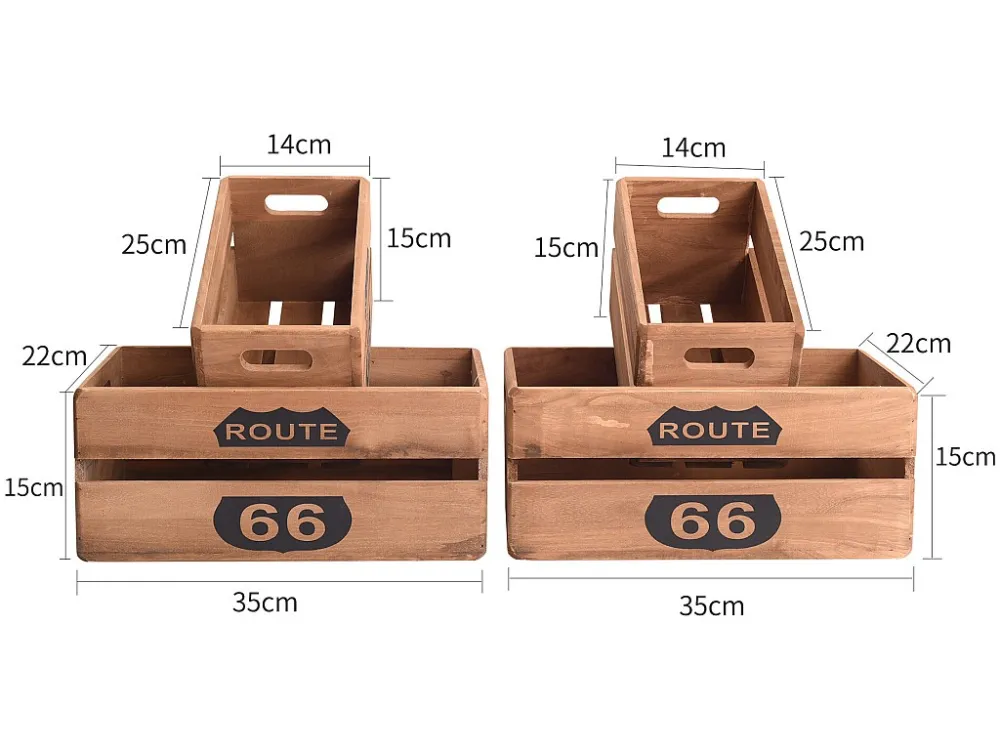 Set 4 Cassette Scatole Legno Portaoggetti Legno Marrone 15x35x22 - Compatibilità Universale