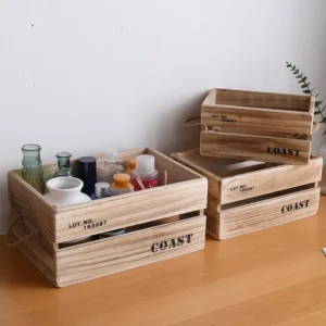 Telo di Protezione Impermeabile Set 3 Cassette Scatole Legno Portaoggetti Legno Evidente 17x36x25