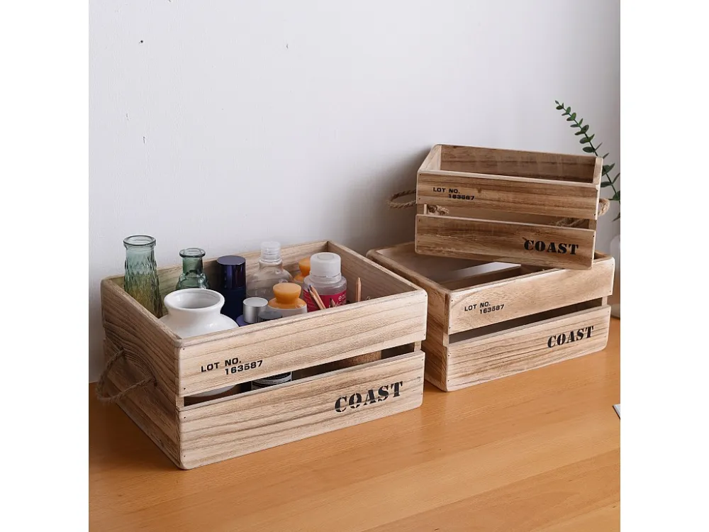 Telo di Protezione Impermeabile Set 3 Cassette Scatole Legno Portaoggetti Legno Evidente 17x36x25