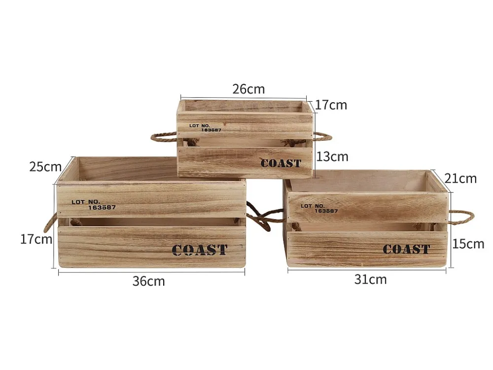 Telo di Protezione Impermeabile Set 3 Cassette Scatole Legno Portaoggetti Legno Evidente 17x36x25