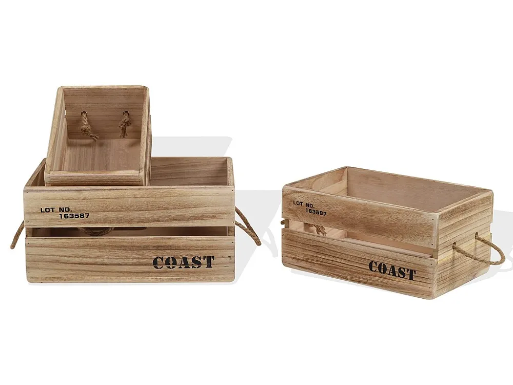 Telo di Protezione Impermeabile Set 3 Cassette Scatole Legno Portaoggetti Legno Evidente 17x36x25