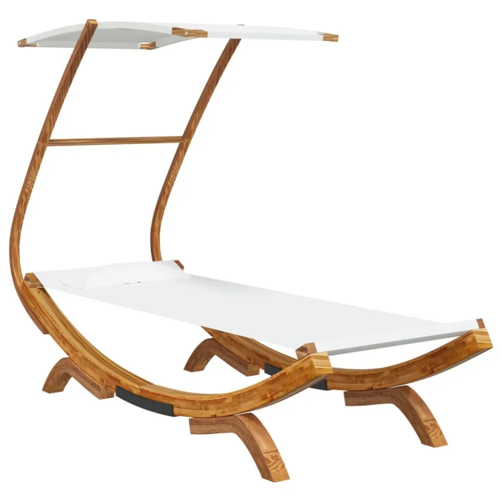 Lettino con Tettuccio 100x190x134 cm Legno Curvato Crema Colori Naturali