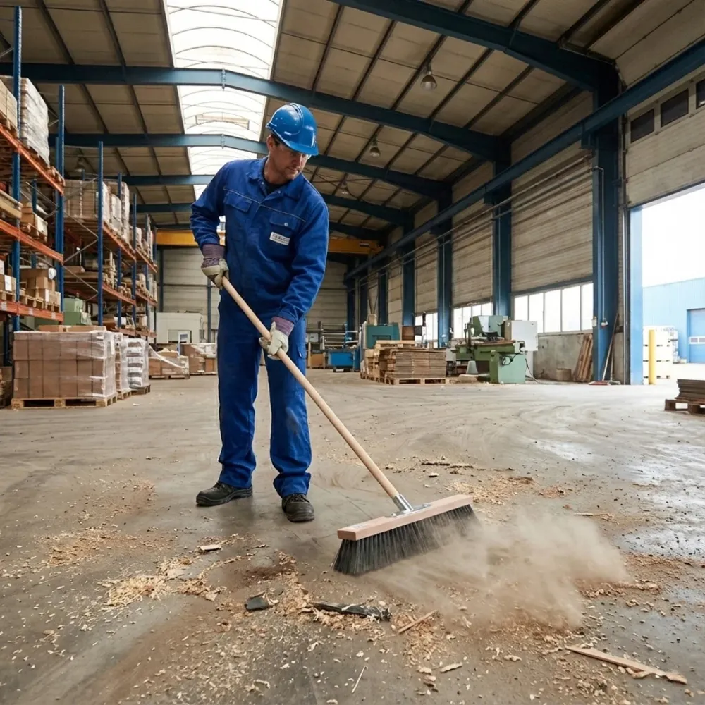 Scopa Industriale Fibra Dura con Dorso Legno e Attacco Zincato 40 cm