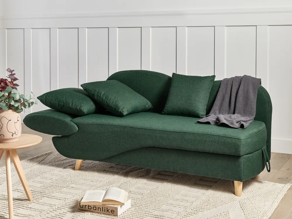 Chaise longue con contenitore tessuto verde lato sinistro MERI II