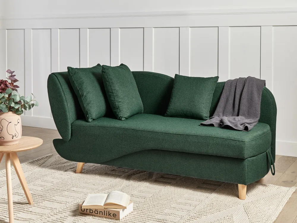 Chaise longue con contenitore tessuto verde lato sinistro MERI II