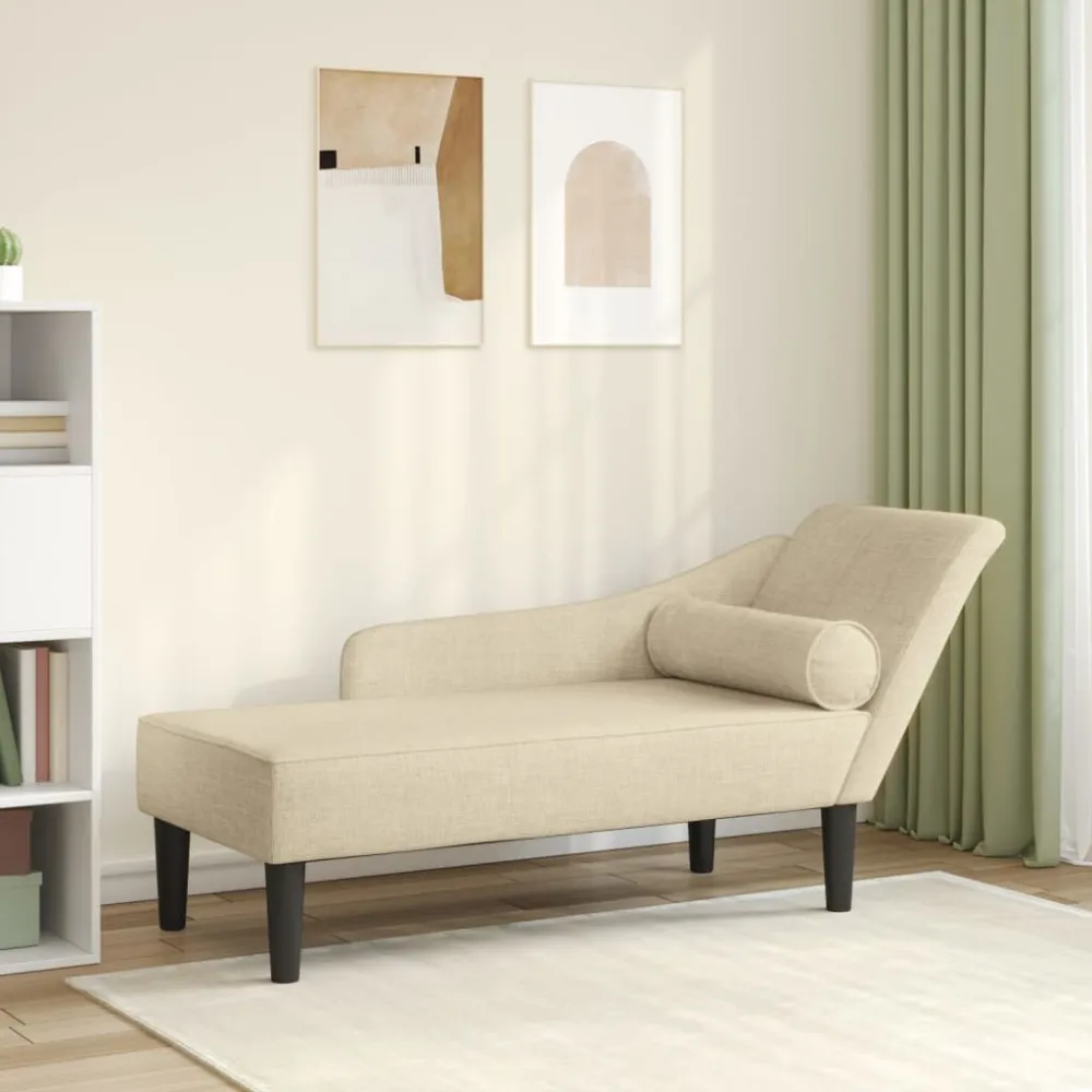Chaise Longue con Cuscini Crema Tessuto