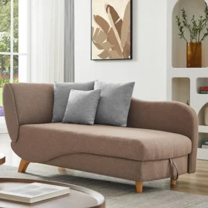 Chaise longue letto Tessuto Marrone con cuscini Grigi Angolo destra PENELOPE