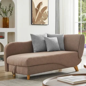 Chaise longue letto Tessuto Marrone con cuscini Grigi Angolo sinistra PENELOPE