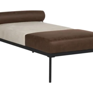 Chaise longue lino sintetico ed ecopelle beige e marrone fosco MALMOS