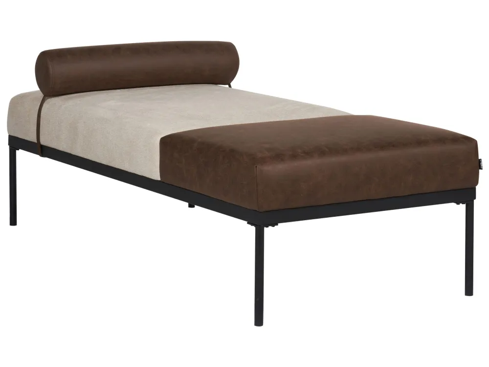 Chaise longue lino sintetico ed ecopelle beige e marrone fosco MALMOS