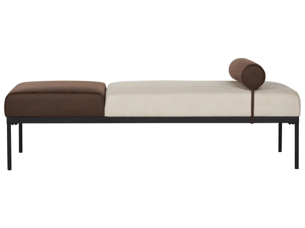 Chaise longue lino sintetico ed ecopelle beige e marrone fosco MALMOS