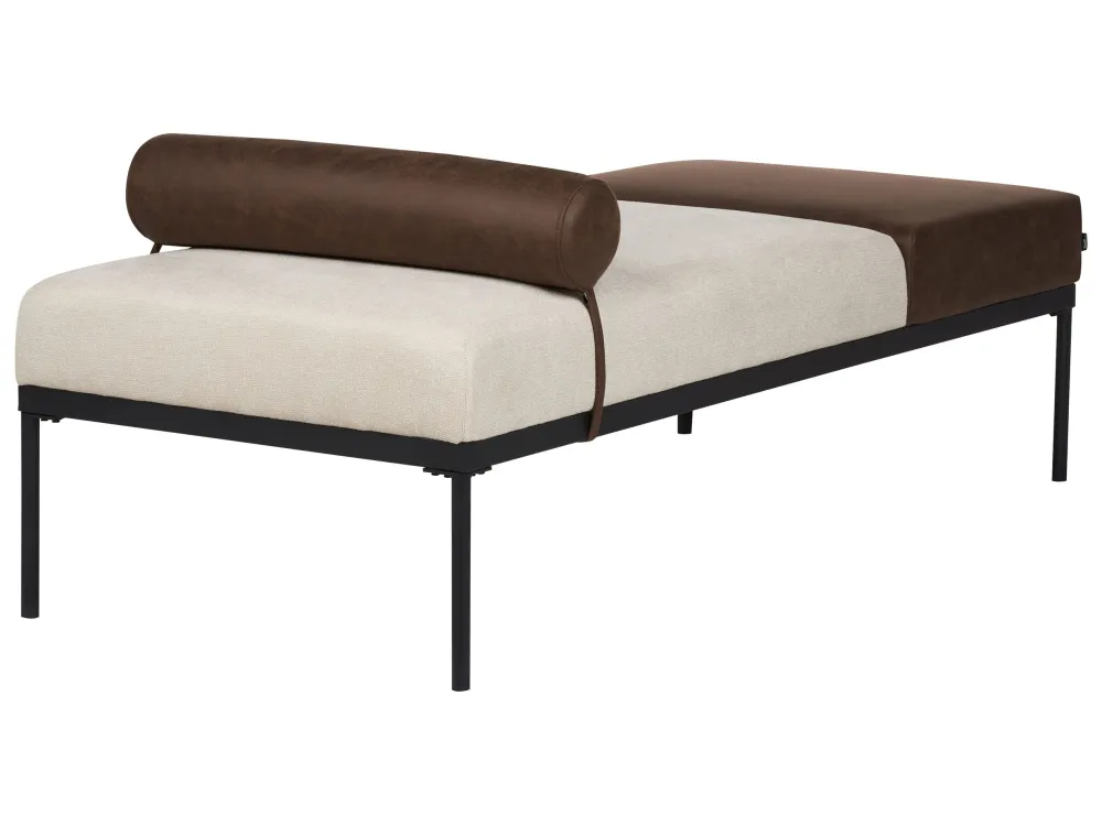 Chaise longue lino sintetico ed ecopelle beige e marrone fosco MALMOS
