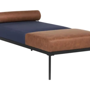 Chaise longue lino sintetico ed ecopelle blu scuro/marrone MALMOS