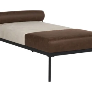 Chaise longue lino sintetico ed ecopelle camoscio e marrone scuro MALMOS