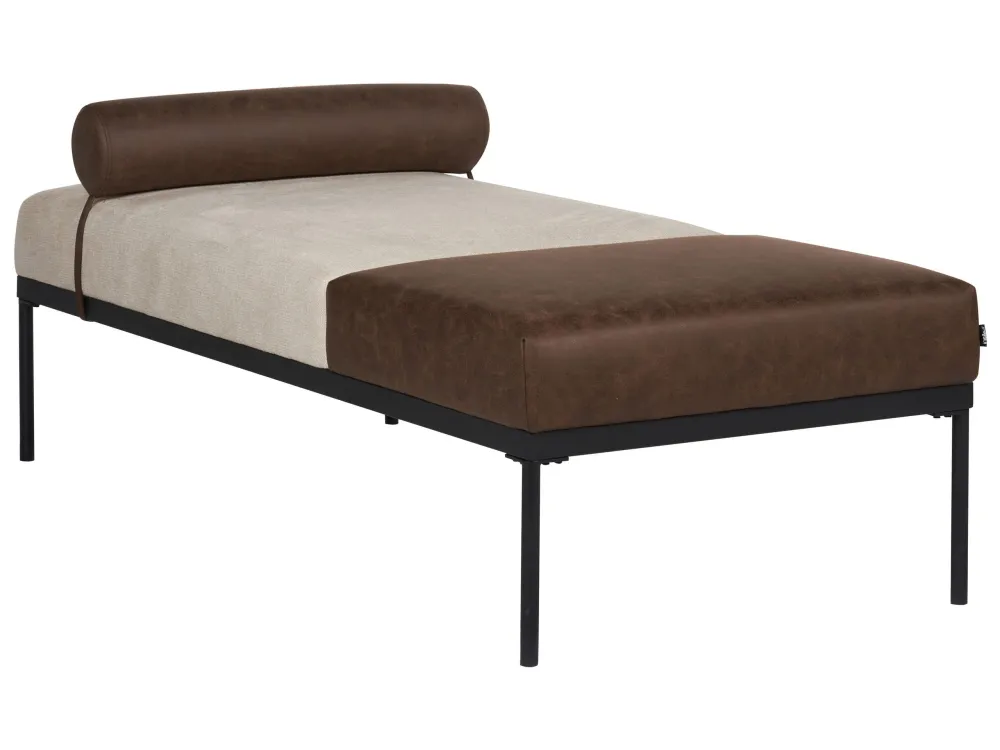 Chaise longue lino sintetico ed ecopelle camoscio e marrone scuro MALMOS