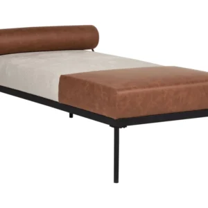 Chaise longue lino sintetico ed ecopelle panna e marrone MALMOS