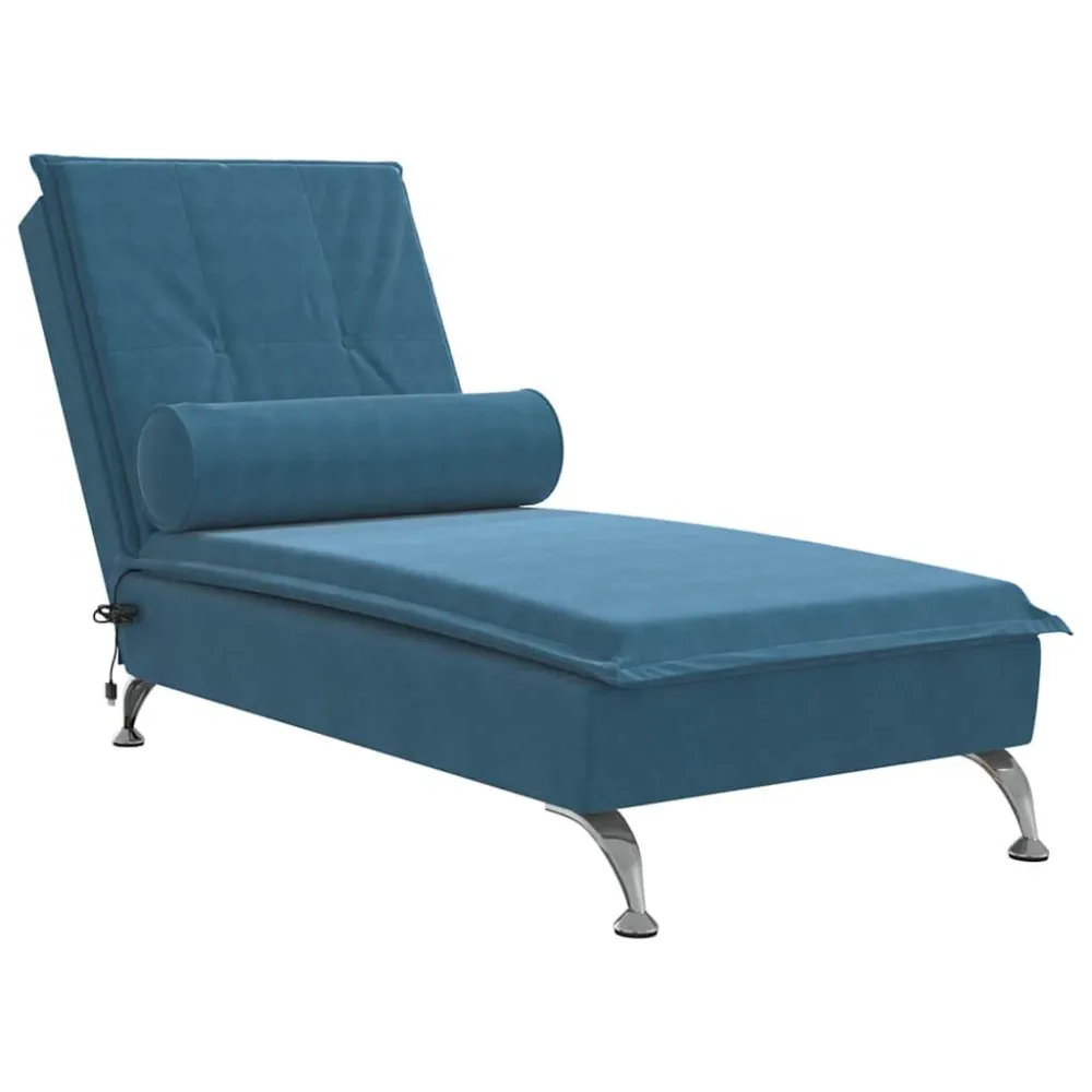Chaise Longue Massaggi con Cuscino Rullo Blu Velluto