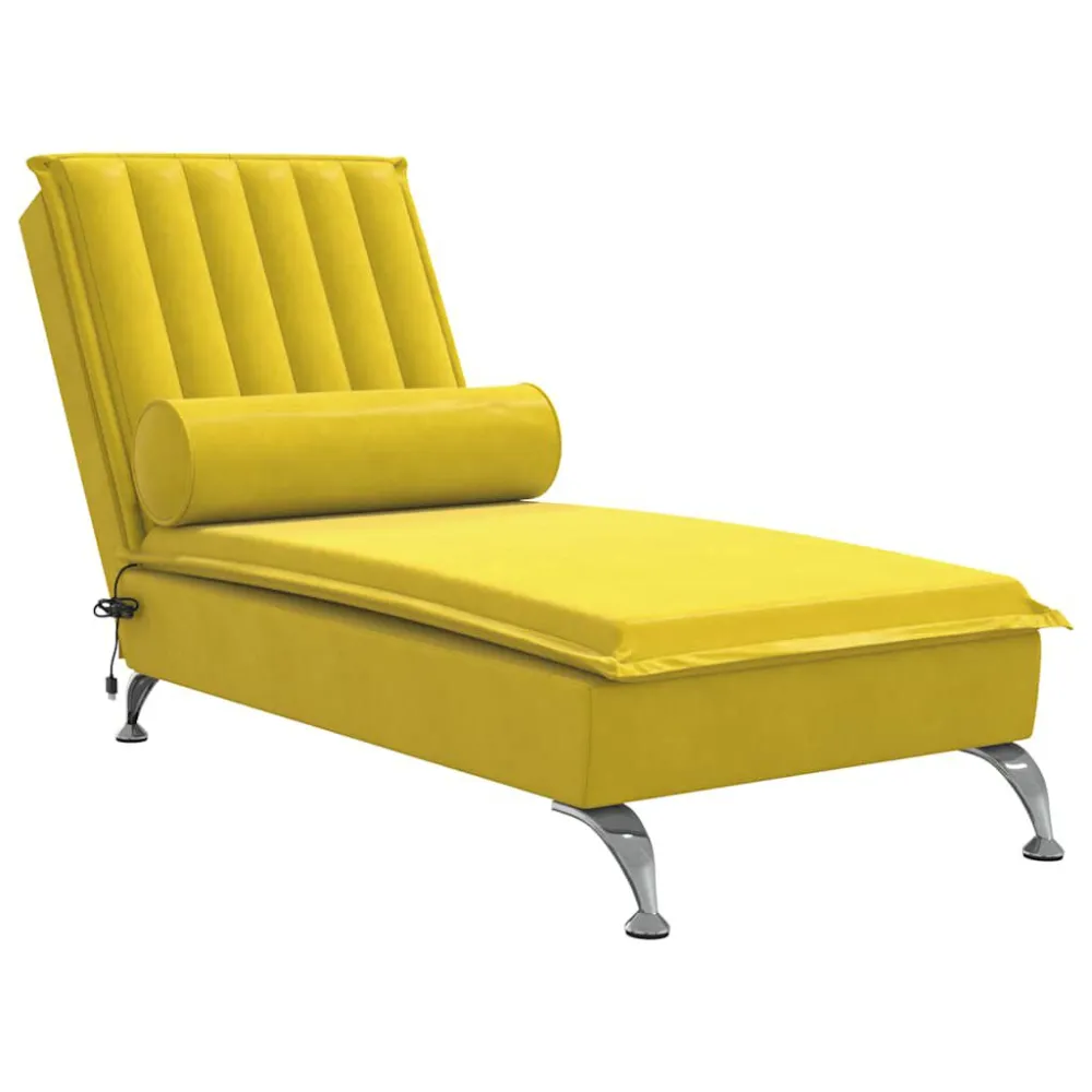 Chaise Longue Massaggi con Cuscino Rullo Giallo Velluto