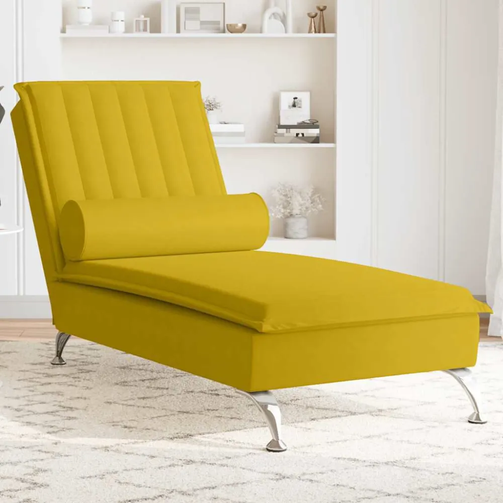 Chaise Longue Massaggi con Cuscino Rullo Giallo Velluto