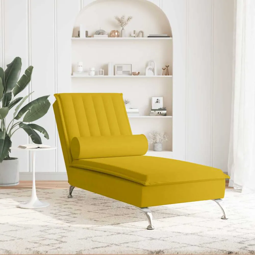 Chaise Longue Massaggi con Cuscino Rullo Giallo Velluto
