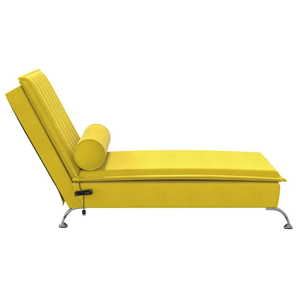 Chaise Longue Massaggi con Cuscino Rullo Giallo Velluto