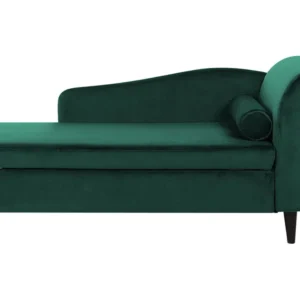 Chaise longue velluto verde smeraldo e legno cupo destra LUIRO