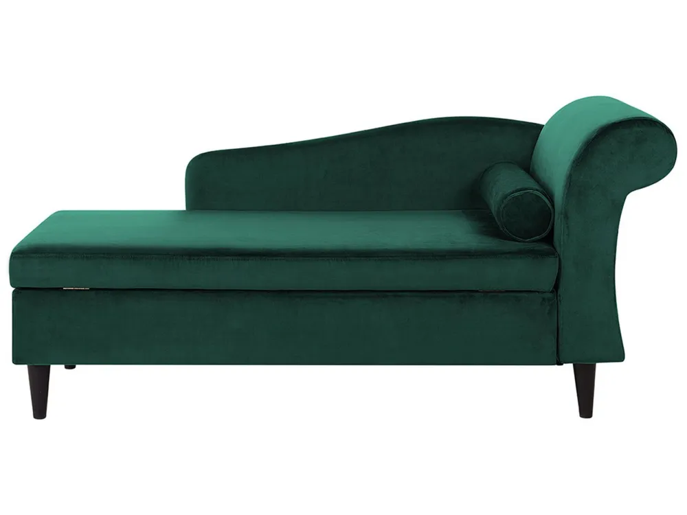 Chaise longue velluto verde smeraldo e legno cupo destra LUIRO