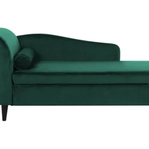 Chaise longue velluto verde smeraldo e legno nero sinistra LUIRO