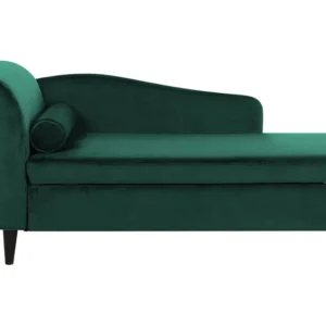 Chaise longue velluto verde smeraldo e legno cupo sinistra LUIRO