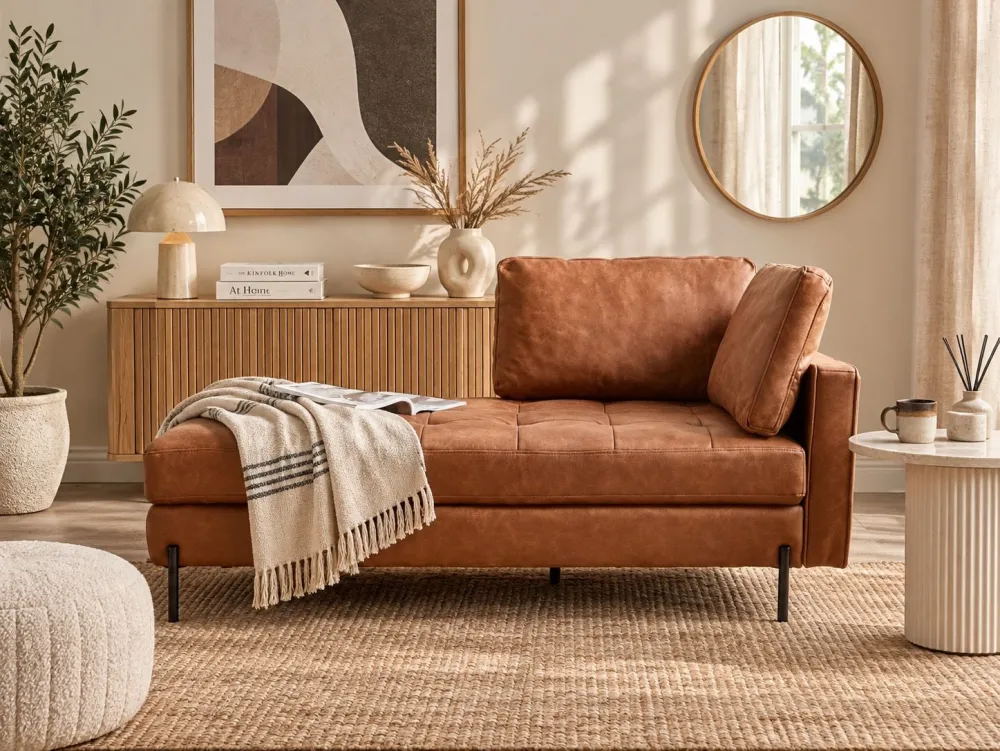 Chaise lounge ecopelle marrone oro lato destro REBAIS