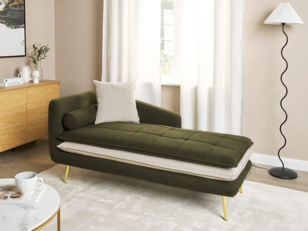 Left Hand Fabric Chaise Lounge Green GONESSE