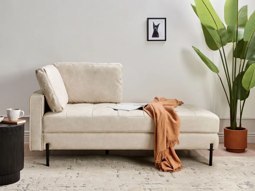 Left Hand Faux Leather Chaise Lounge Light Camoscio REBAIS