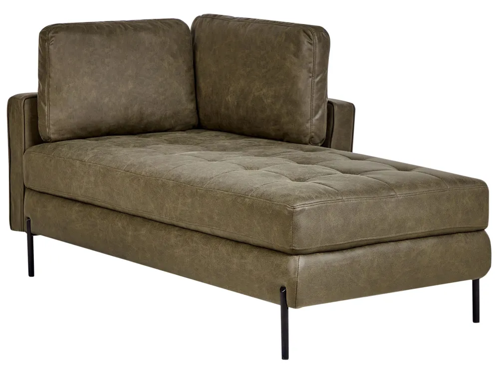 Left Hand Faux Pelle pregiata Chaise Lounge Green REBAIS