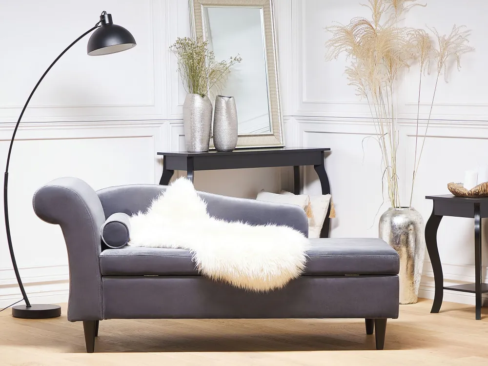 Left Hand Vellutato Chaise Lounge Dark Grey LUIRO