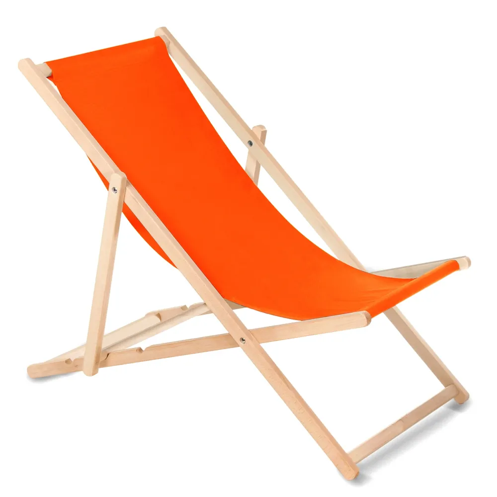 legno Deck Chair Orange Sunbed Beech Wood Reclining 3 Positions Garden Beach Patio Summer Outdoor