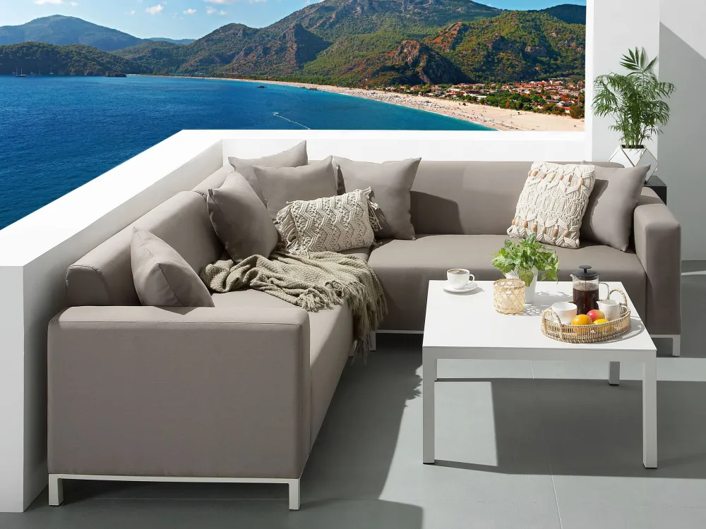 Outdoor Upholstered Sofa Lounge Set BELIZE Pes Beige Right Hand 5 Seater