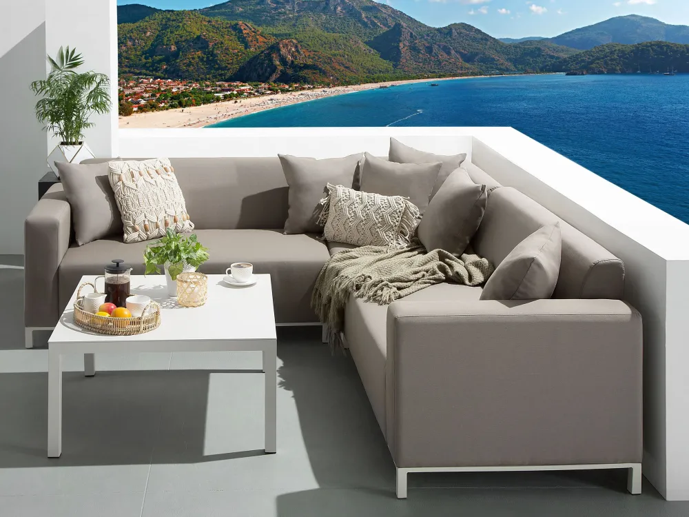 Outdoor Upholstered Sofa Lounge Set BELIZE Pes Beige Right Hand 5 Seater