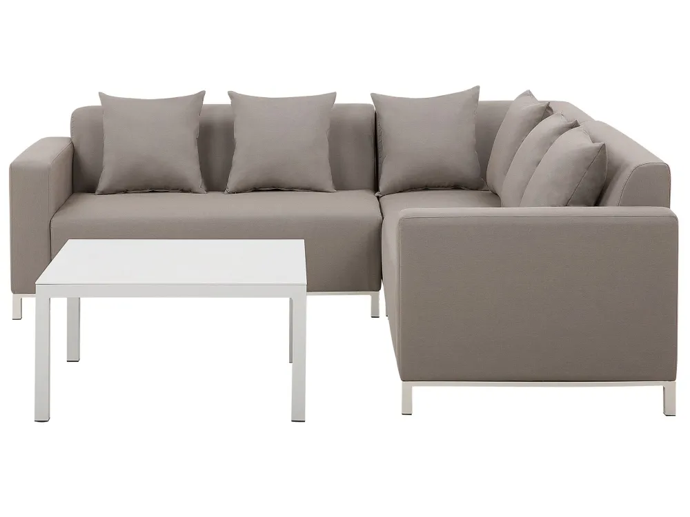 Outdoor Upholstered Sofa Lounge Set BELIZE Tessuto sintetico Beige Left Hand 5 Seater
