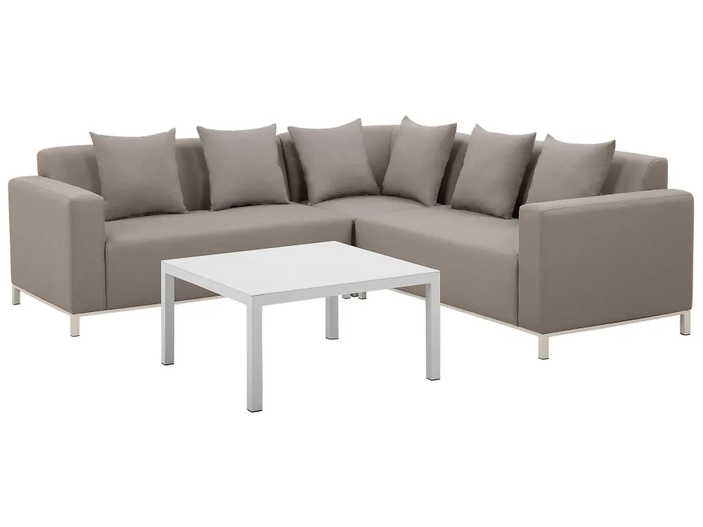 Outdoor Upholstered Sofa Lounge Set BELIZE Tessuto sintetico Beige Left Hand 5 Seater