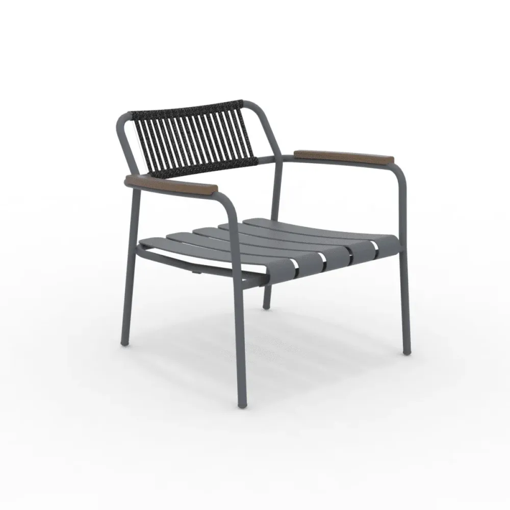 Poltrona bassa con schienale corda "Verdea Rope" sedia lounge da giardino cm 74x70 74h