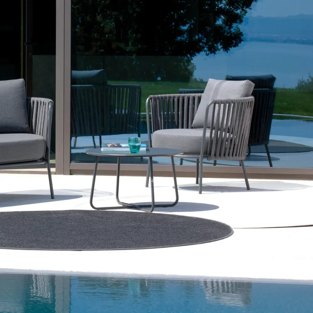 Poltrona bassa corda e acciaio inox "Daisy Rope" sedia lounge da giardino cm 74x74 69h
