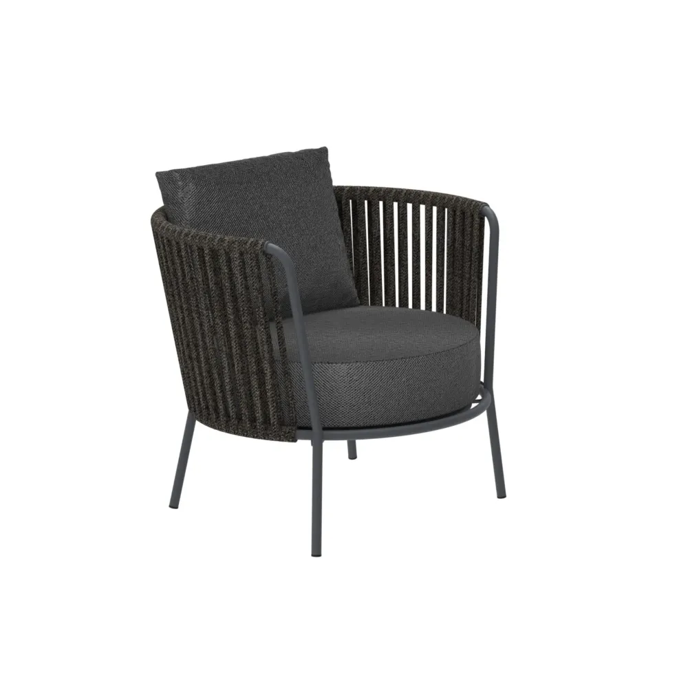 Poltrona bassa corda e acciaio inox "Daisy Rope" sedia lounge da giardino cm 74x74 69h