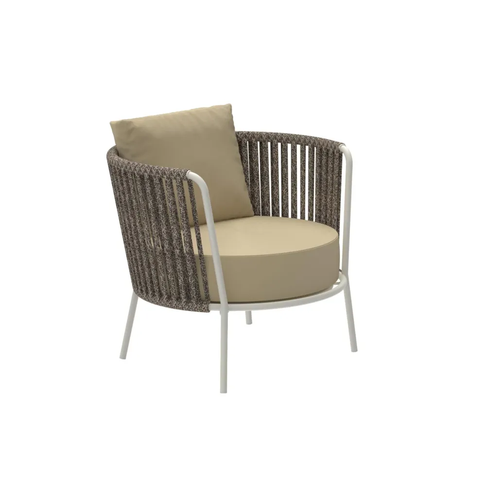 Poltrona bassa corda e acciaio inox "Daisy Rope" sedia lounge da giardino cm 74x74 69h