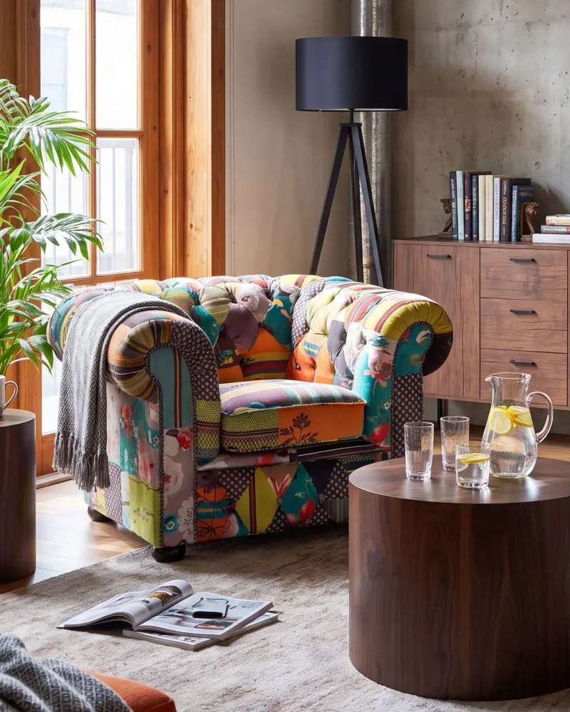 Poltrona CHESTERFIELD Tessuto Verde limpido