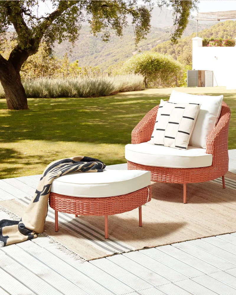Poltrona da giardino con ottomana ARCILLE Rosa pesca
