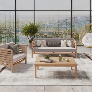 Poltrona da giardino legno di teak Naturale distinto e Grigio LINERI