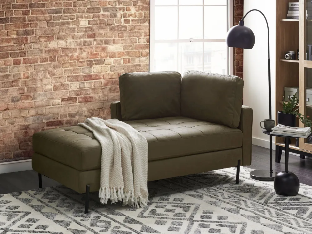 Right Hand Faux pelle Chaise Lounge Green REBAIS