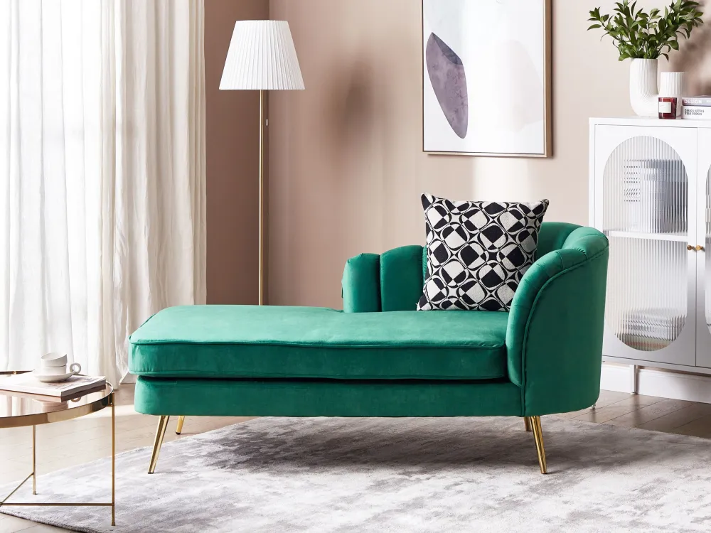 Right Hand Vellutato Chaise Lounge Emerald Green ALLIER