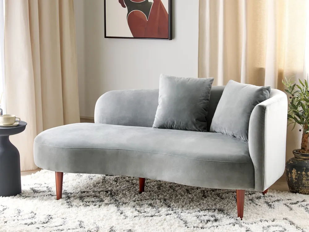 Right Hand Di velluto Chaise Lounge Light Grey CHAUMONT