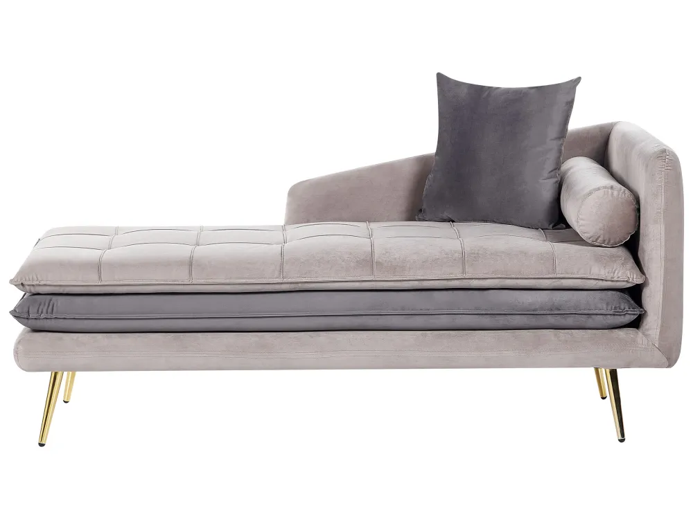 Right Hand Velvet Chaise Lounge Panna and Grey GONESSE